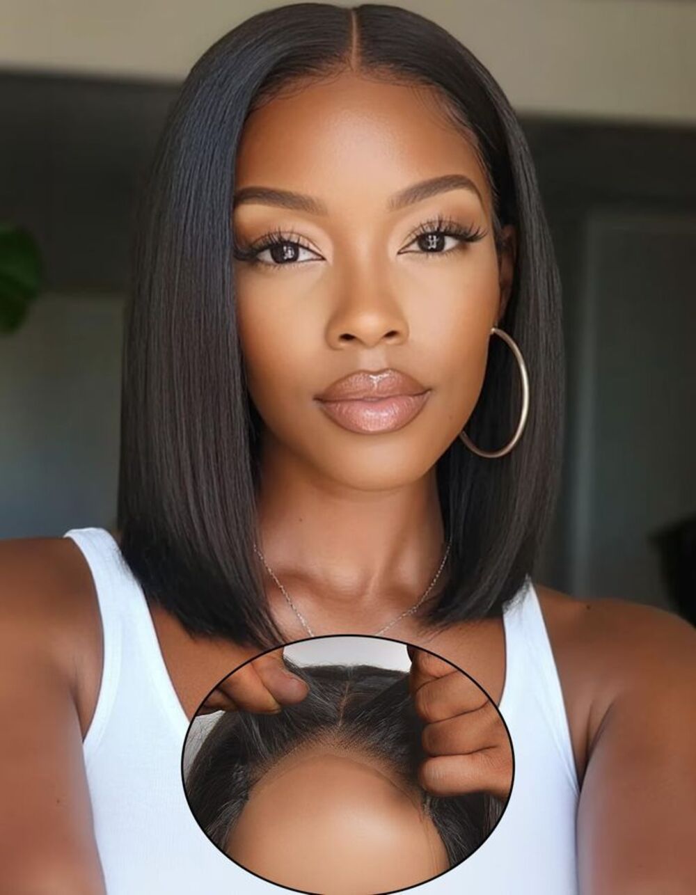 Straight Glueless Bob Wig Human Hair 4x4 Skin-like Lace 10 Inch Color Natural